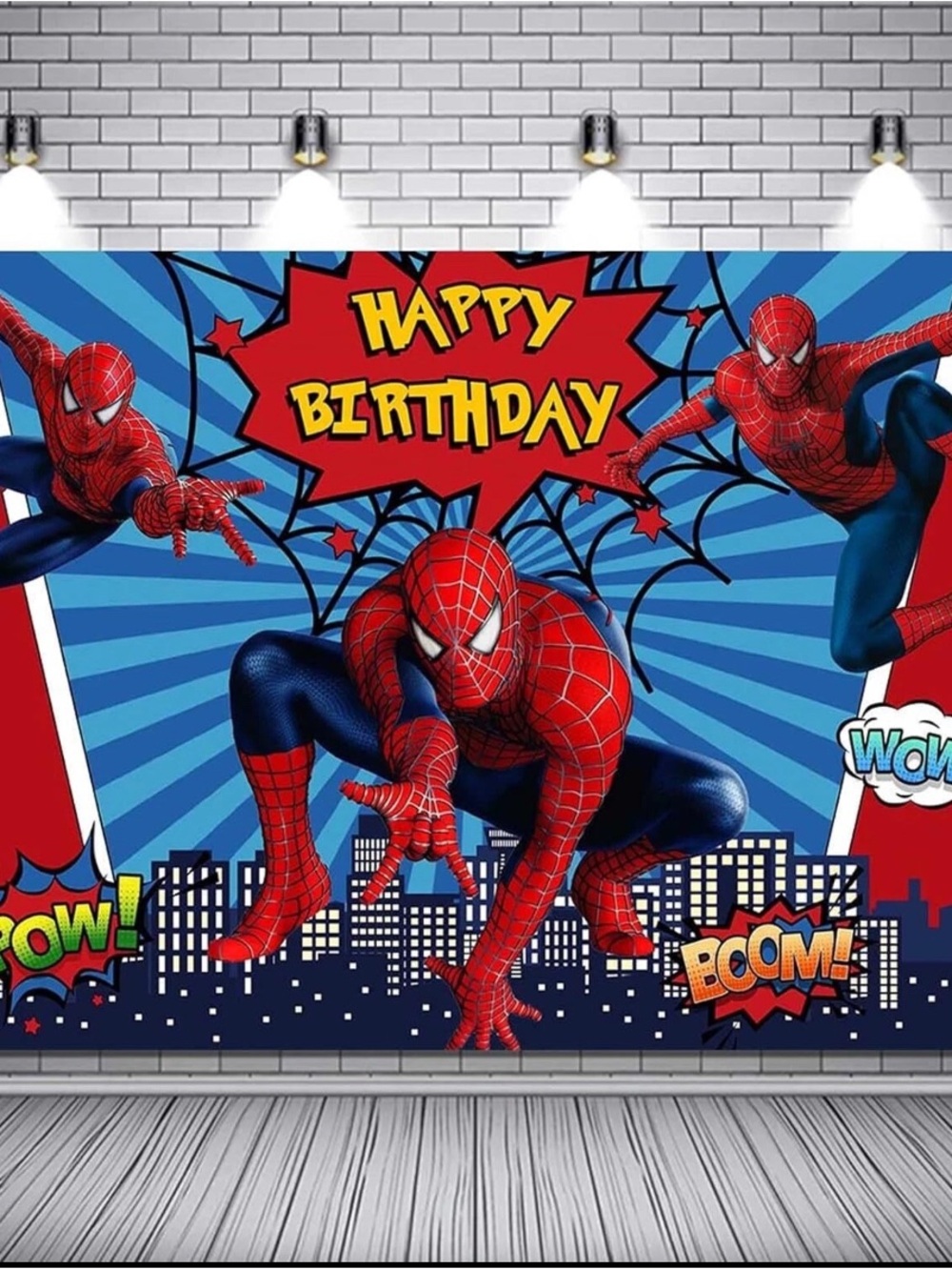 Spider-Man Happy Birthday Backdrop - Red & Blue Supplies (5x3ft)